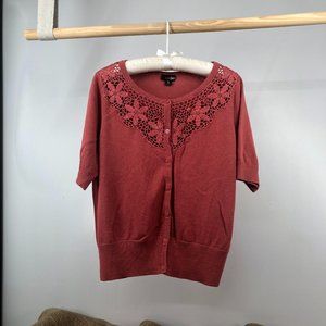 East 5th – Cardigan Sweater, Crochet detail, Short Sleeve, Botton down front, Wo